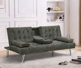 James Modern Convertible Sofabed with Cupholder – Black PU & Grey Fabric