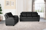 Clara 3+2 Seater Sofa Set, Black & Grey PU Leather, Modern Living Room Couch Set, Comfortable High-Back Design